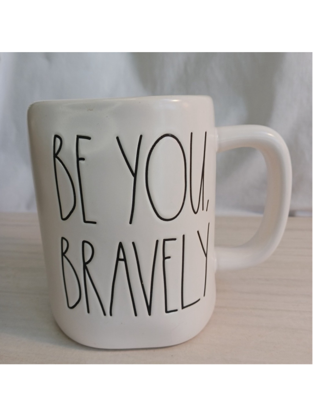Rae Dunn BE YOU, BRAVELY Coffee Tea Mug Cup Ceramic White Matte
